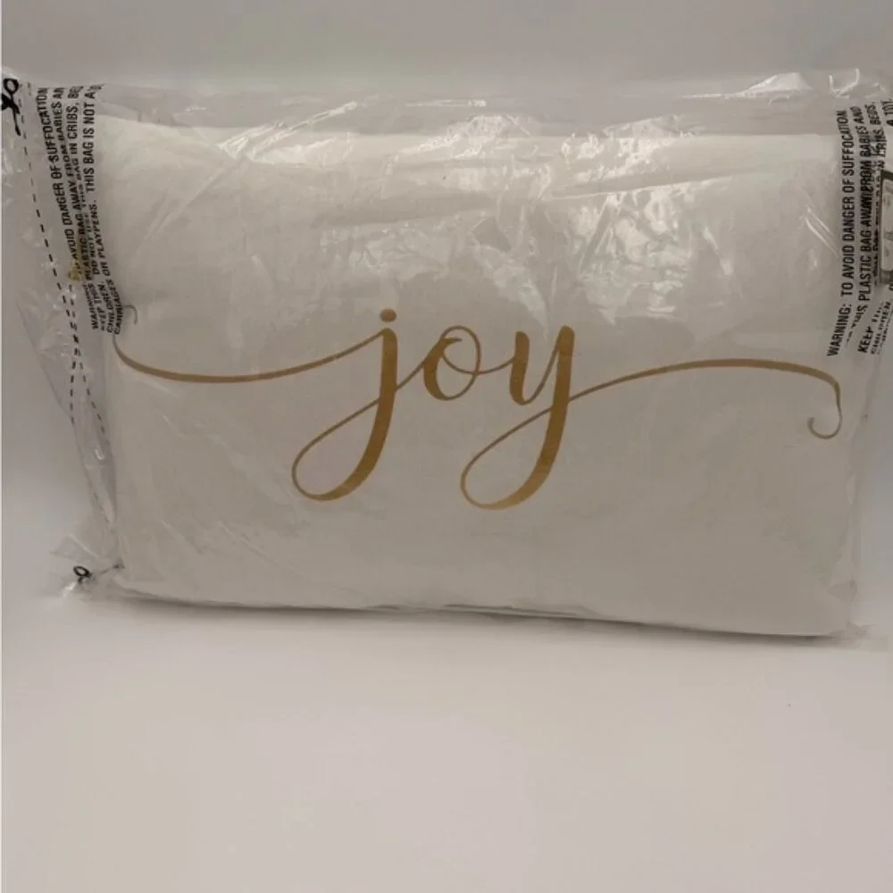 'NOEL'  & ‘Joy’ Gold And White Holiday Pillows